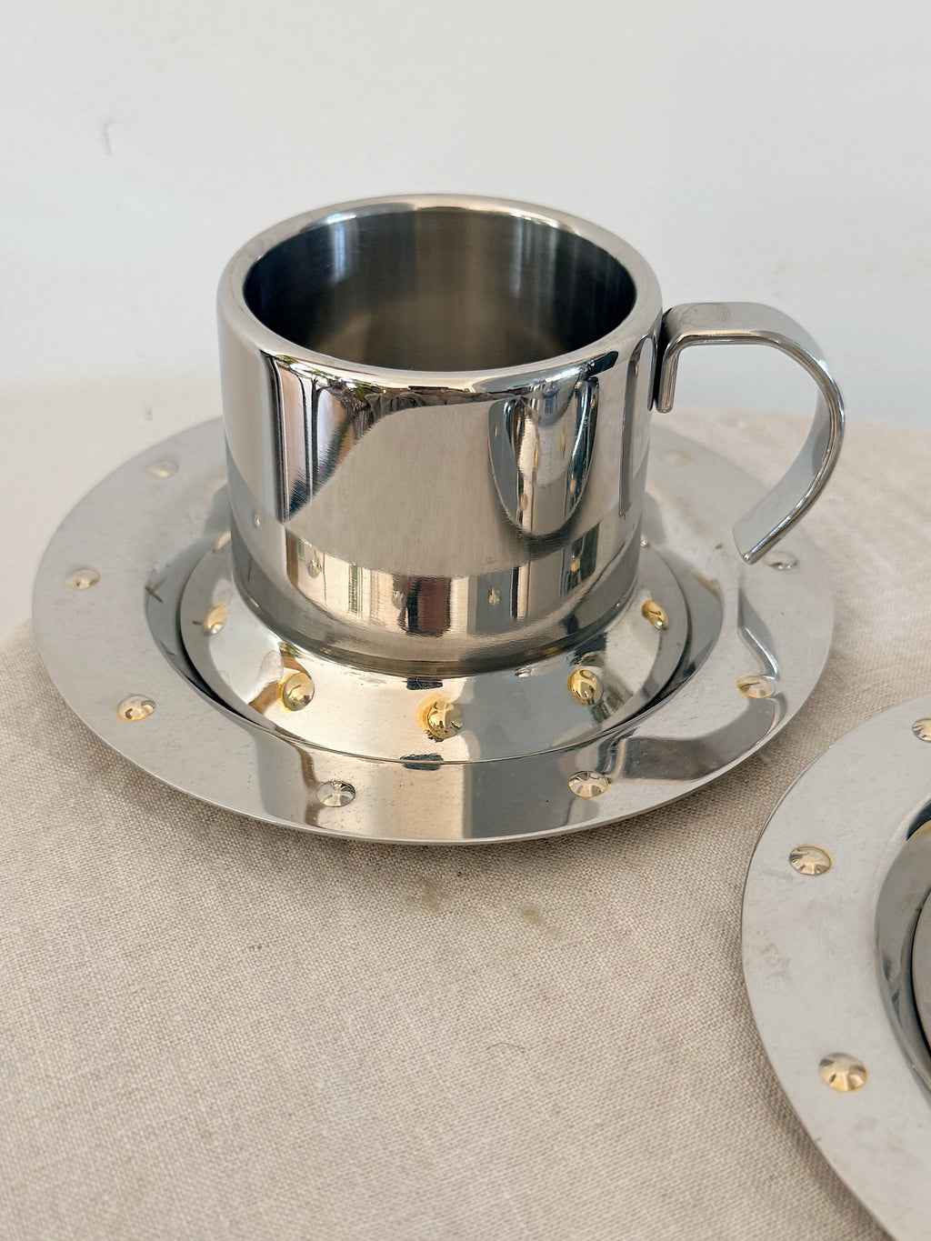 Vintage Meber Studded Stainless Steel Espresso Cups (Pair)