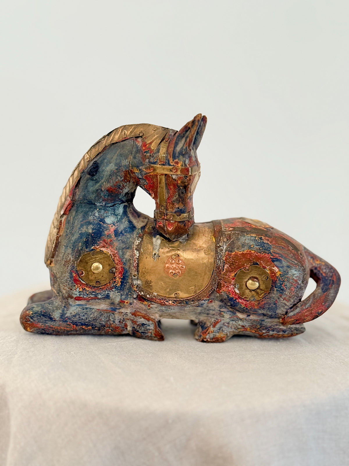 Antique Indian Wooden Horse Resting