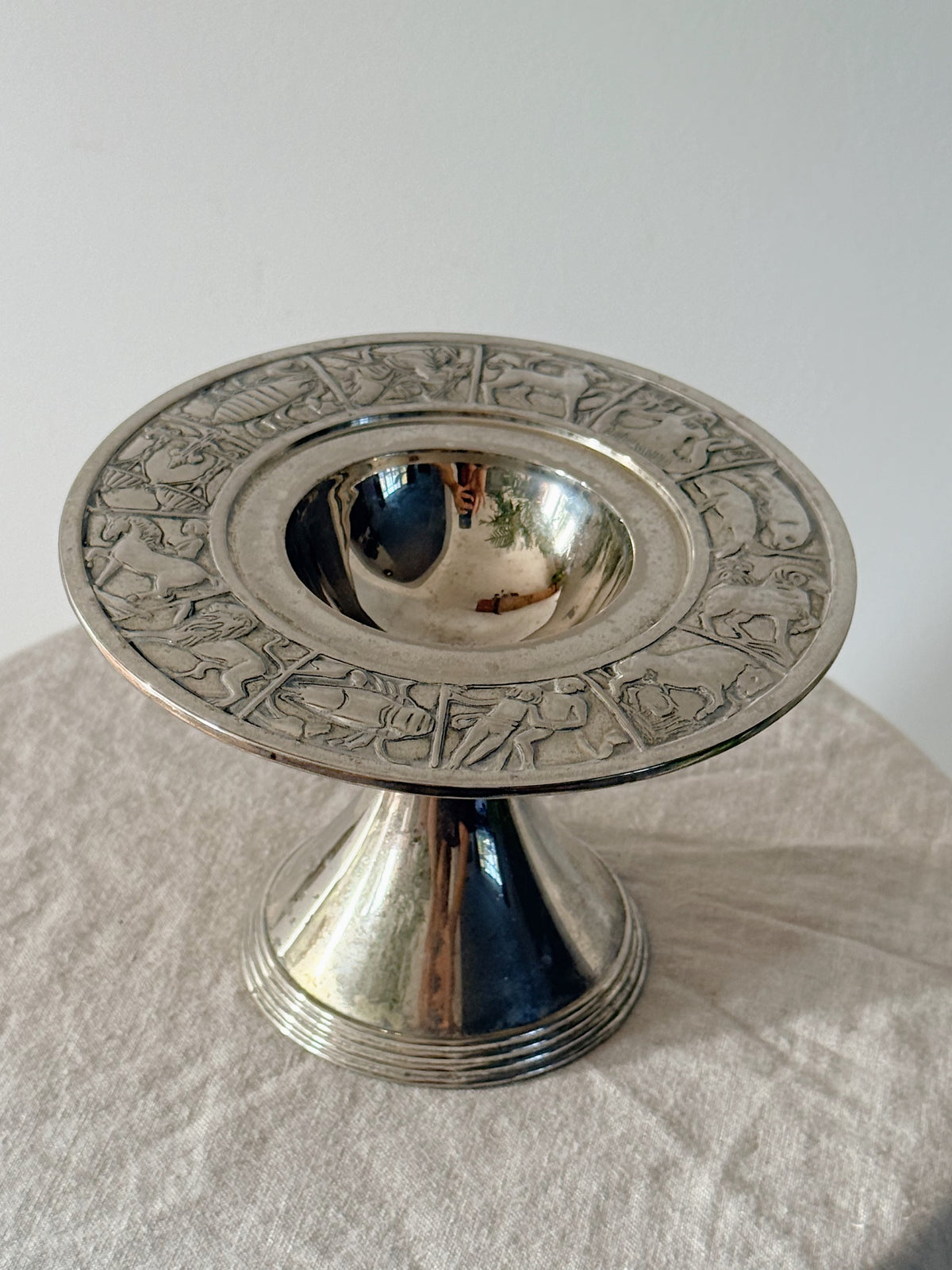 Vintage Zodiac Pedestal Silver Plated
