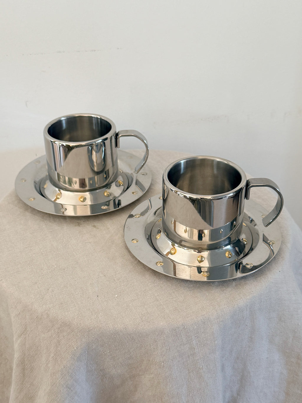 Vintage Meber Studded Stainless Steel Espresso Cups (Pair)