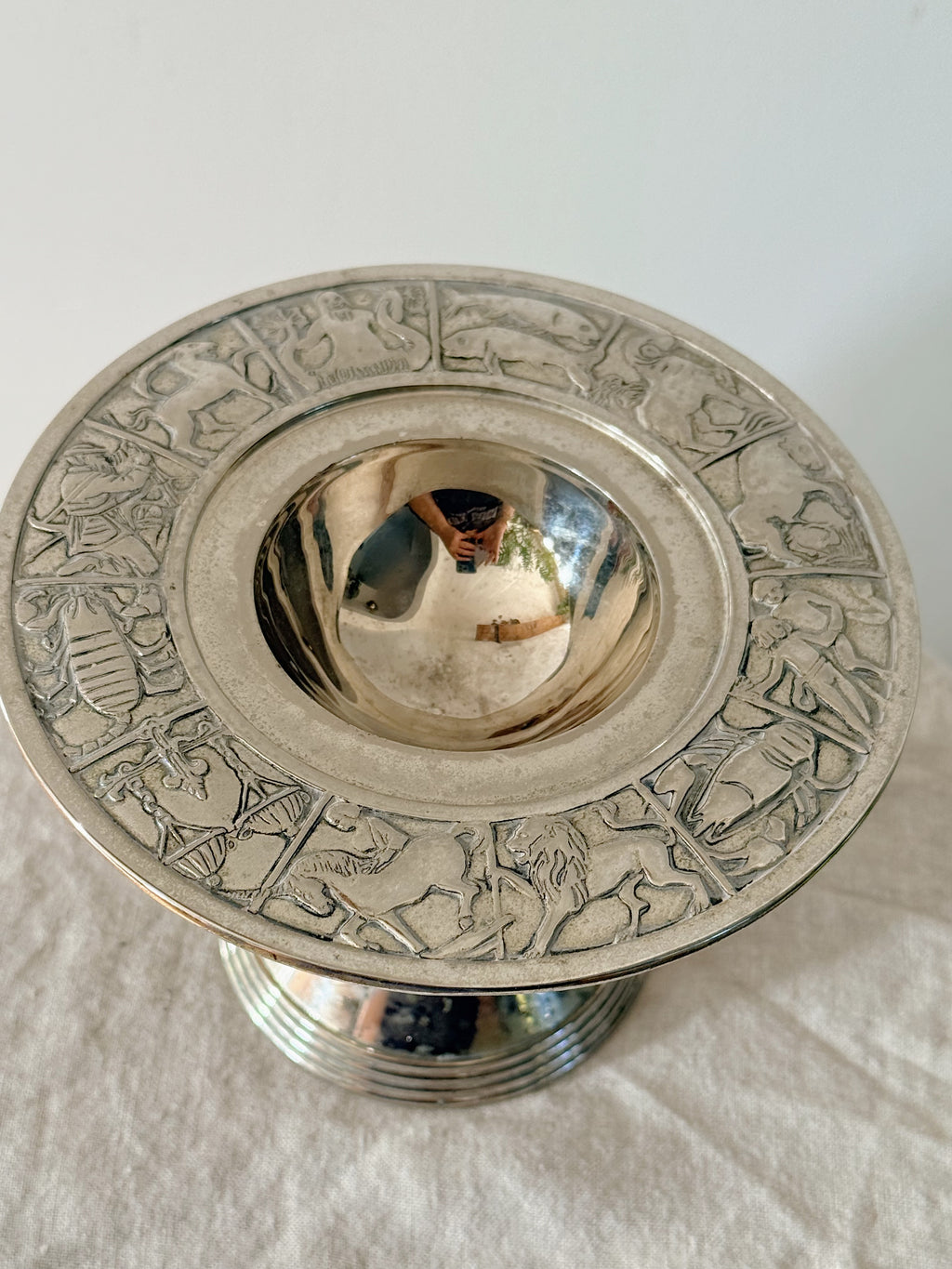 Vintage Zodiac Pedestal Silver Plated