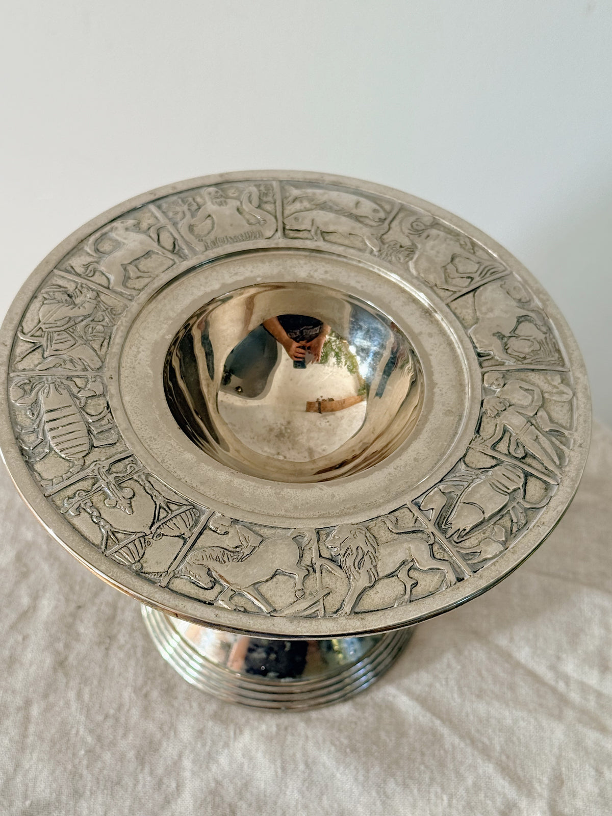 Vintage Zodiac Pedestal Silver Plated