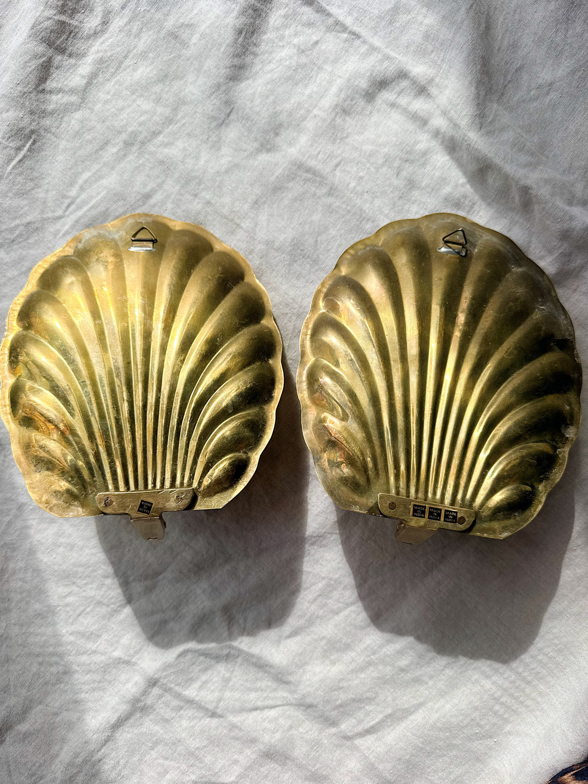 Vintage Brass Shell Sconces (Pair)