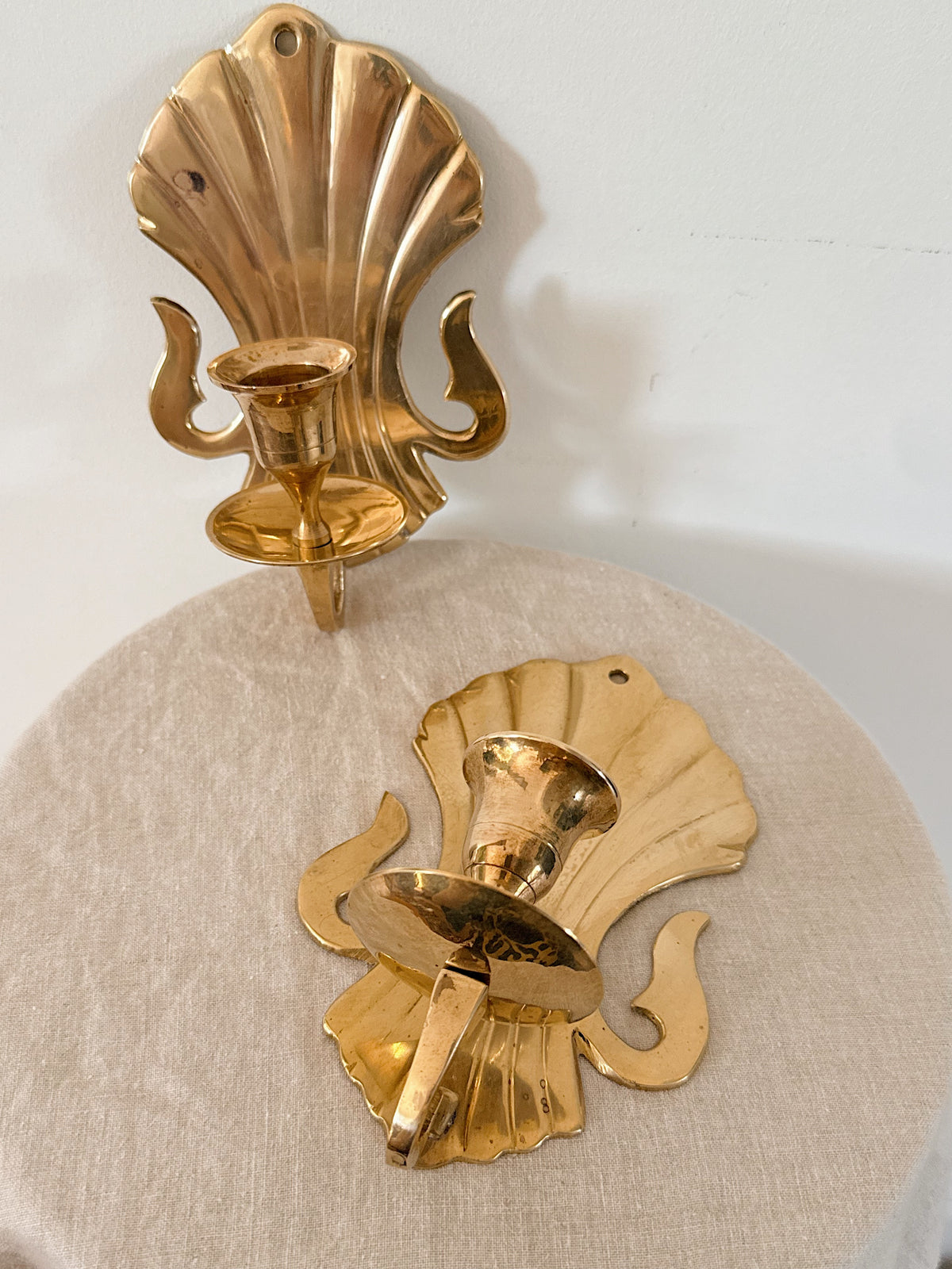 Vintage Solid Brass Shell Sconces (Pair)