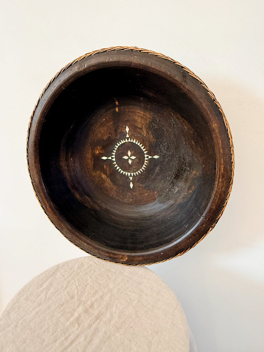 Ebonized Wooden Bowl with Inlay