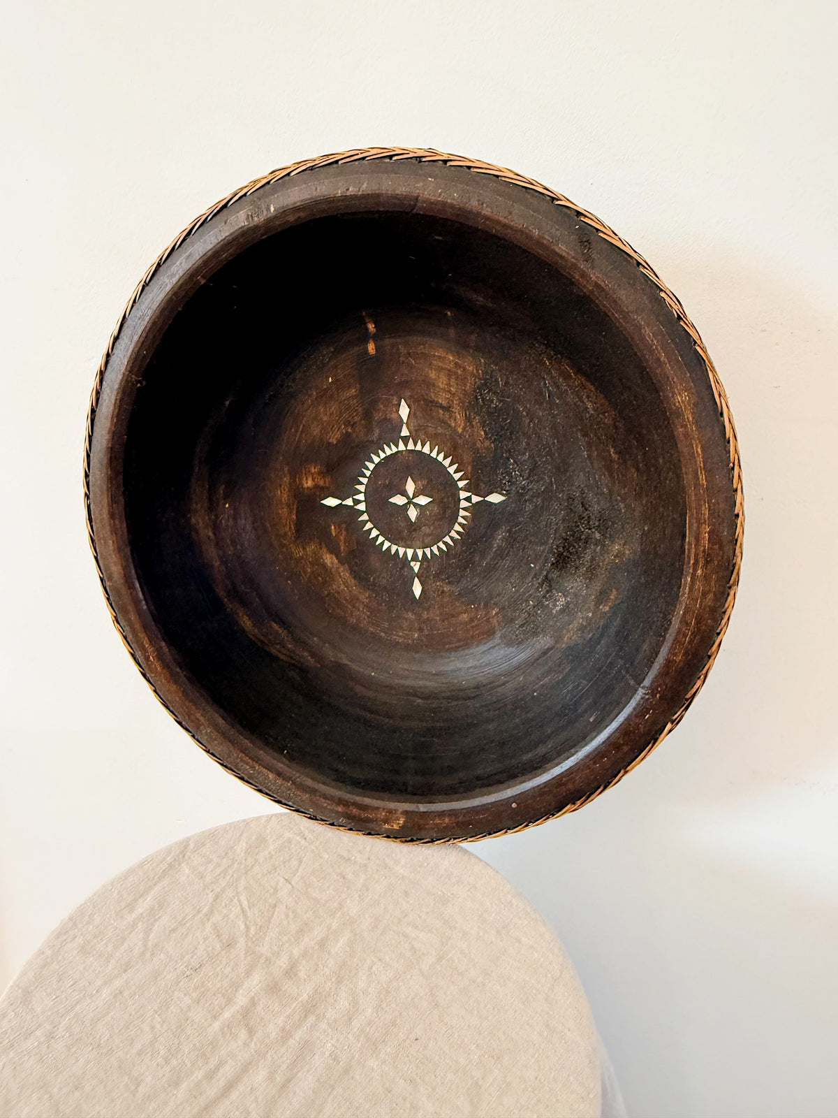 Ebonized Wooden Bowl with Inlay