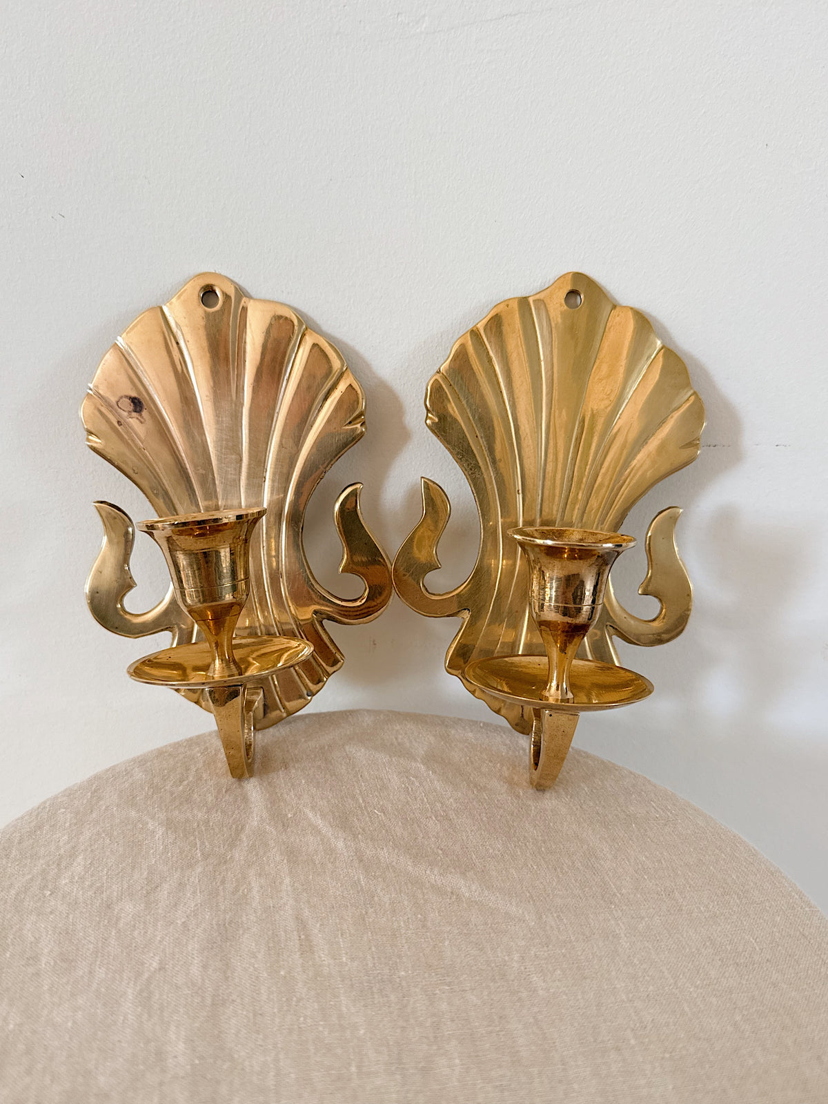 Vintage Solid Brass Shell Sconces (Pair)