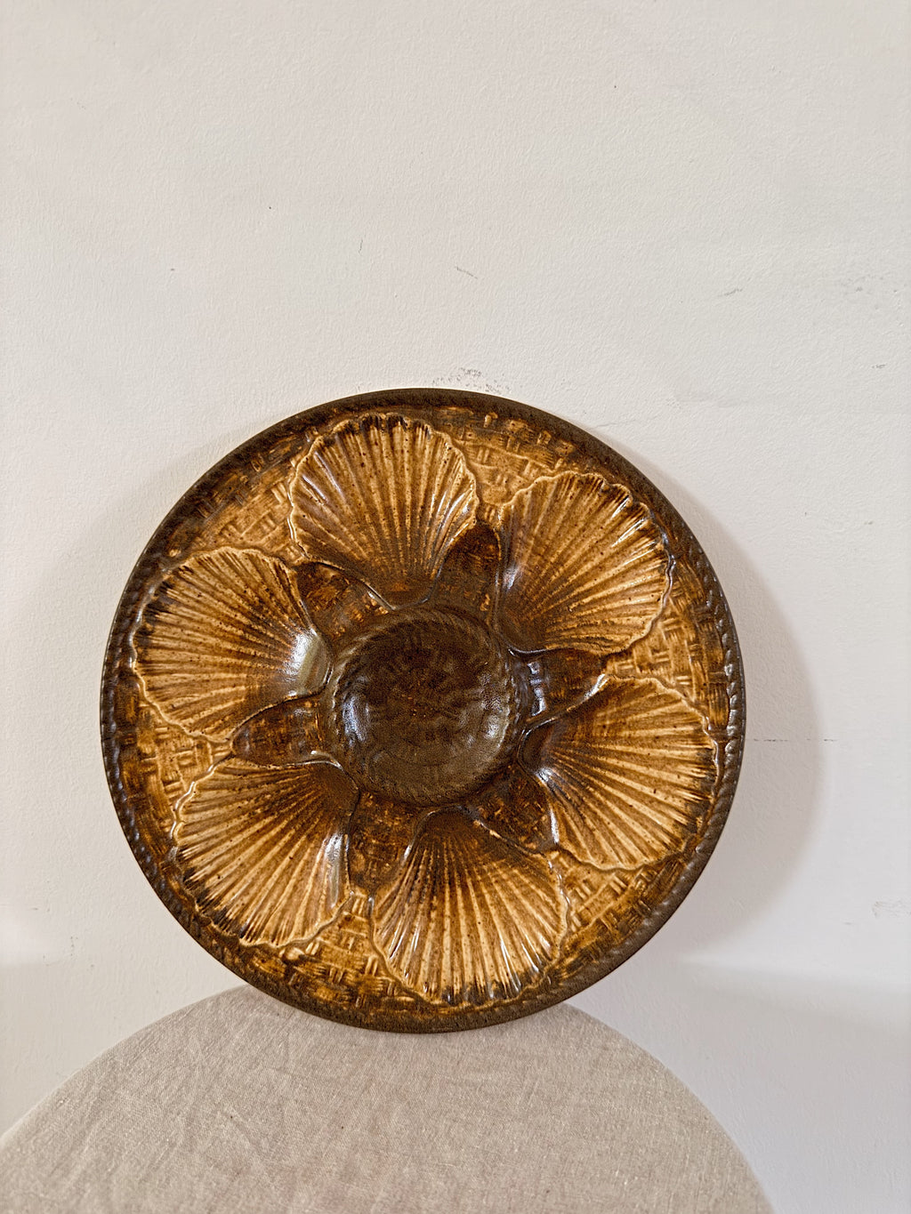 Vintage French Longchamp Ceramic Oyster Plate Brown