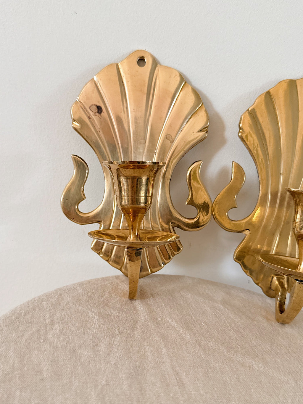 Vintage Solid Brass Shell Sconces (Pair)