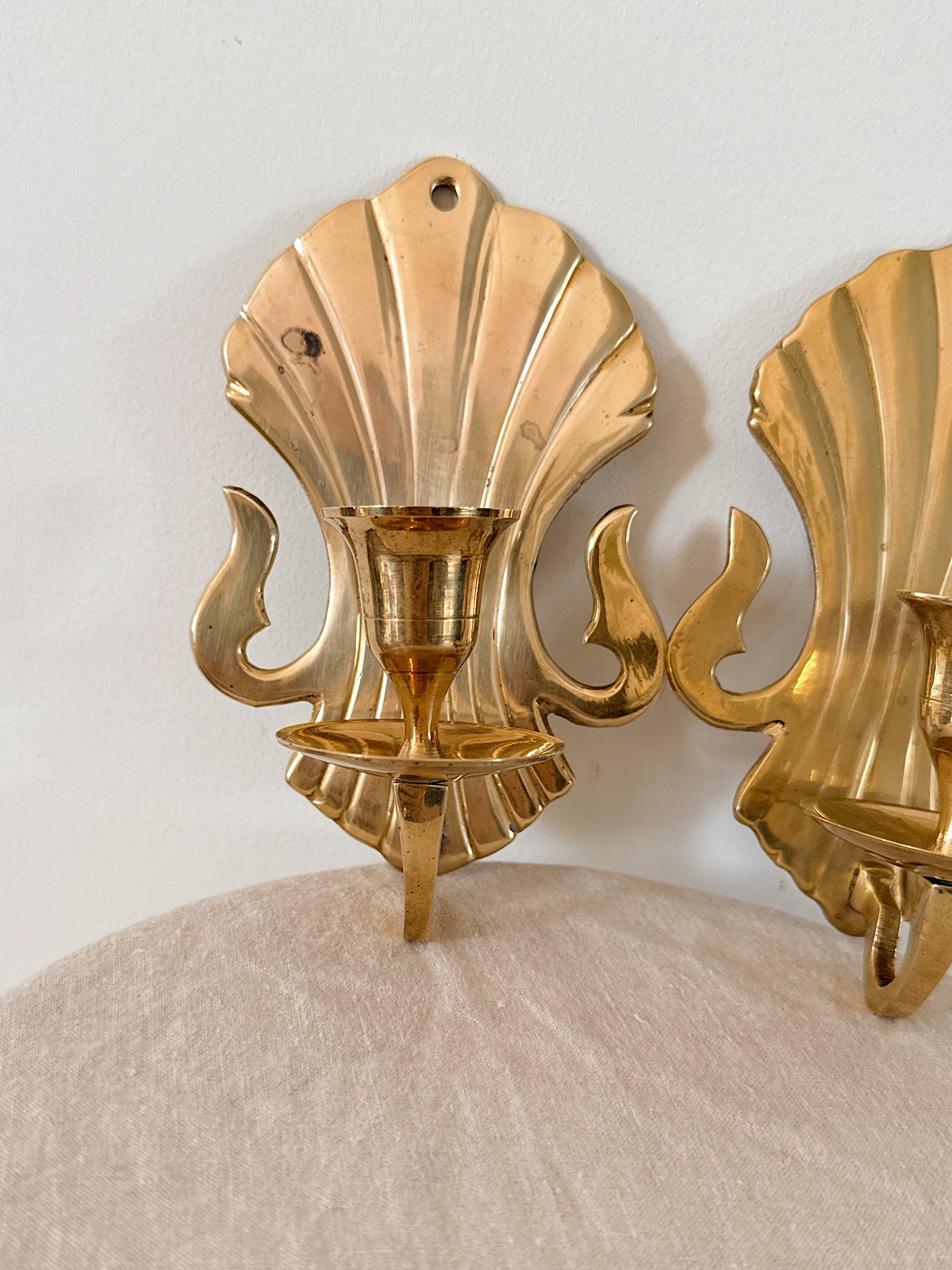 Vintage Solid Brass Shell Sconces (Pair)