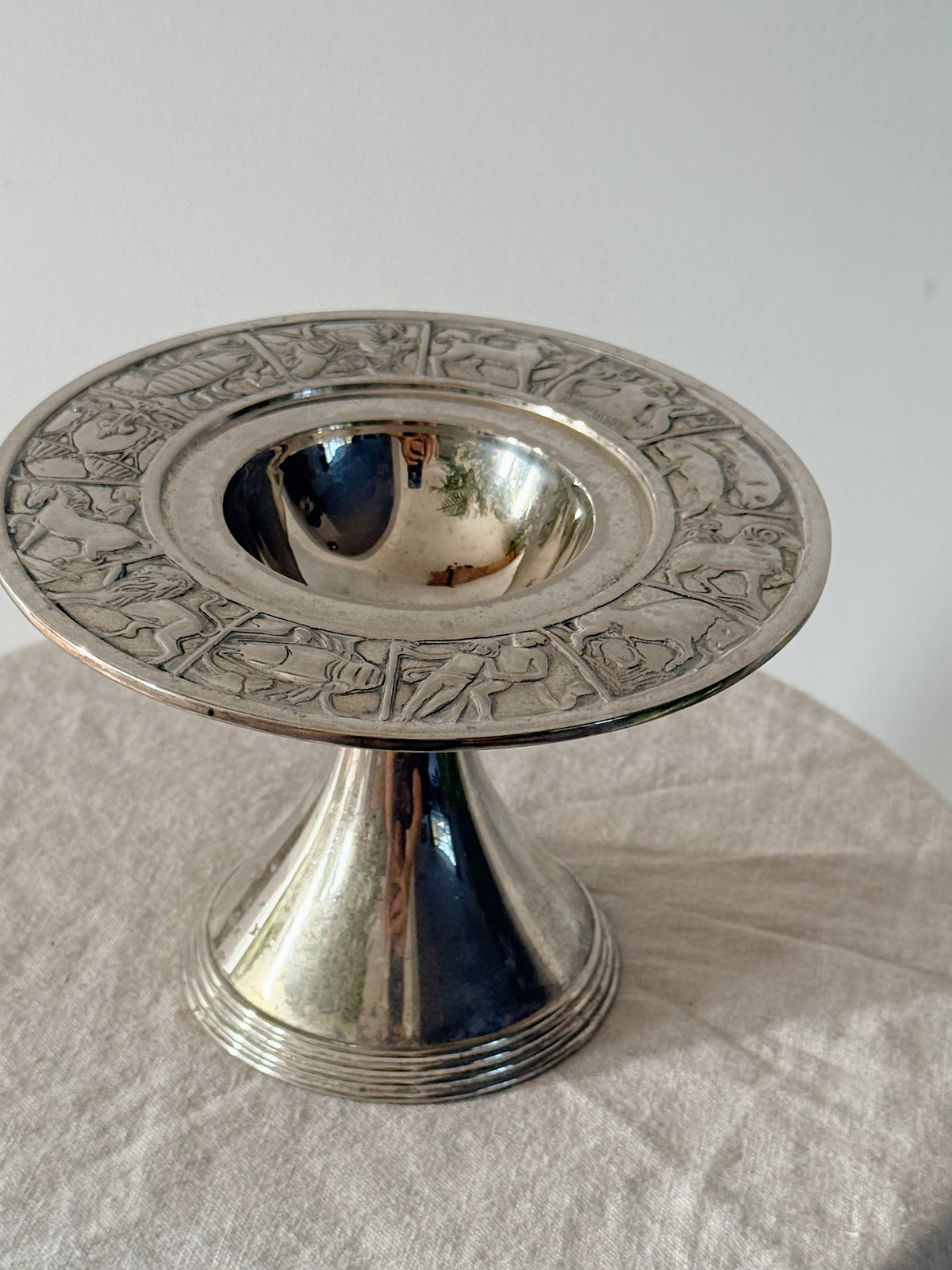 Vintage Zodiac Pedestal Silver Plated