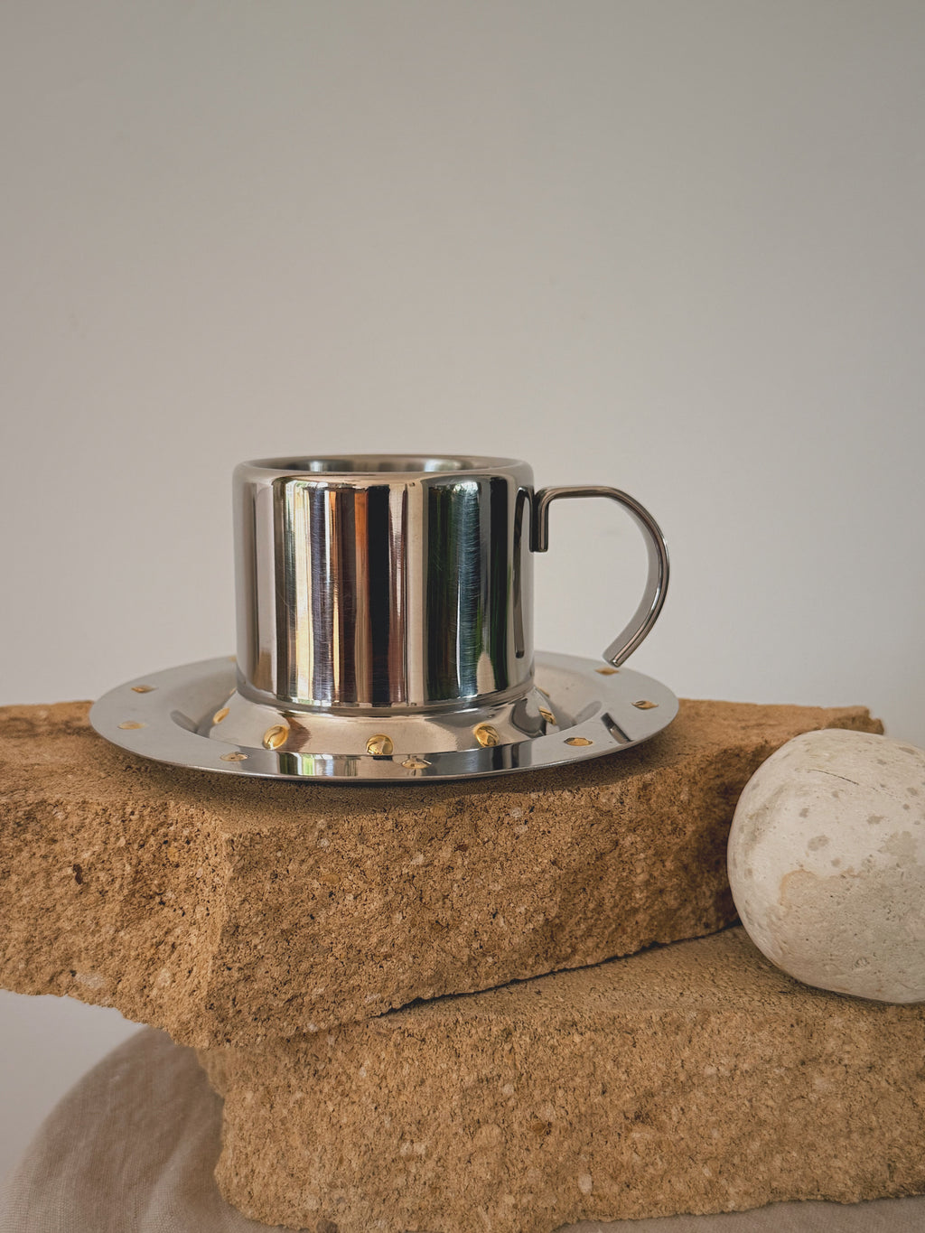 Vintage Meber Studded Stainless Steel Espresso Cups (Pair)