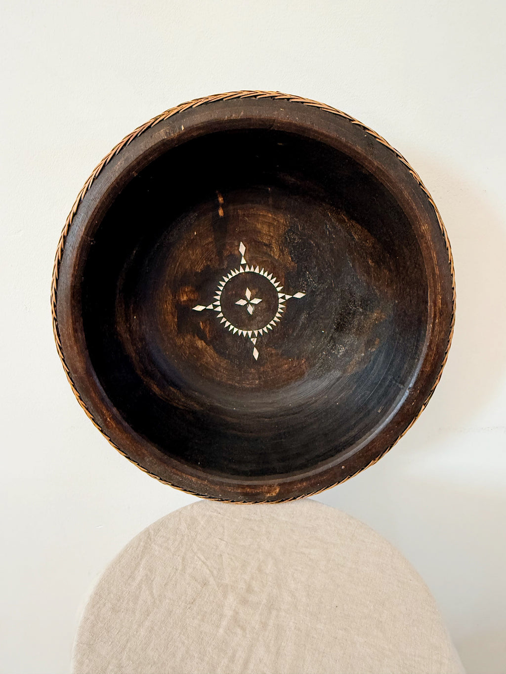 Ebonized Wooden Bowl with Inlay