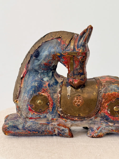 Antique Indian Wooden Horse Resting
