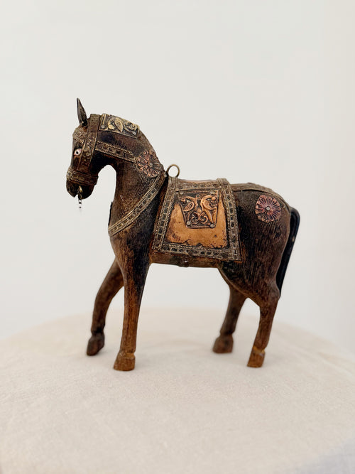 Antique Indian Wooden Horse Standing
