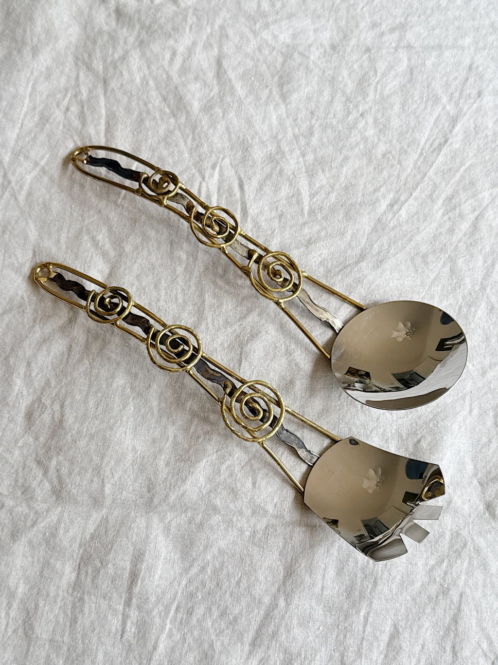 Brutalist Mixed Metal Salad Servers