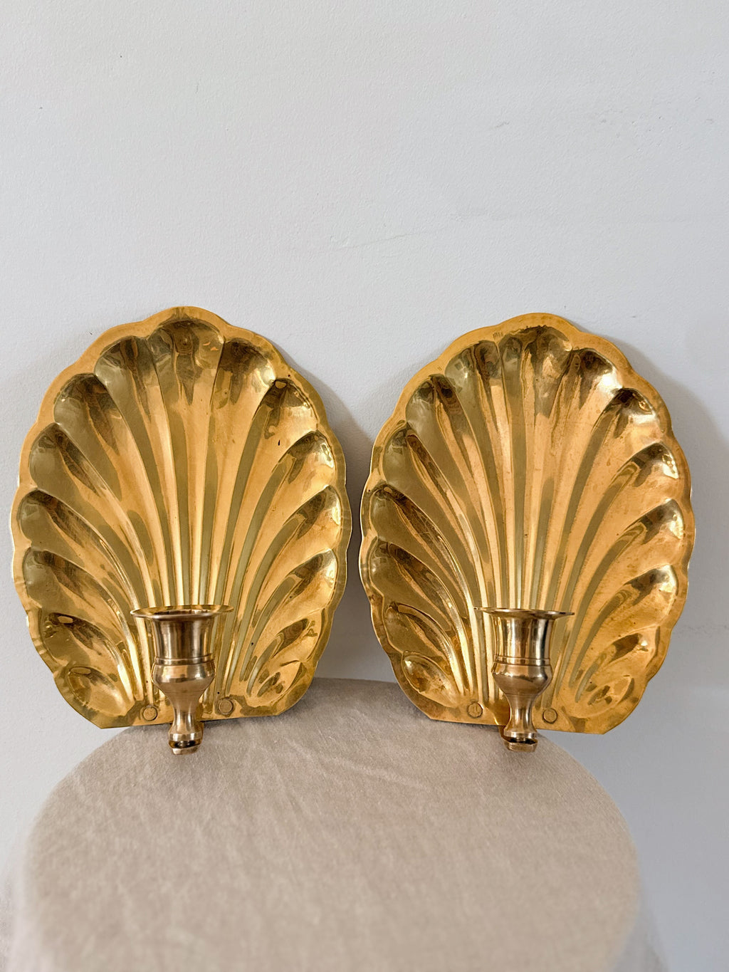 Vintage Brass Shell Sconces (Pair)