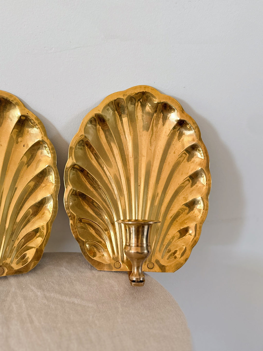 Vintage Brass Shell Sconces (Pair)