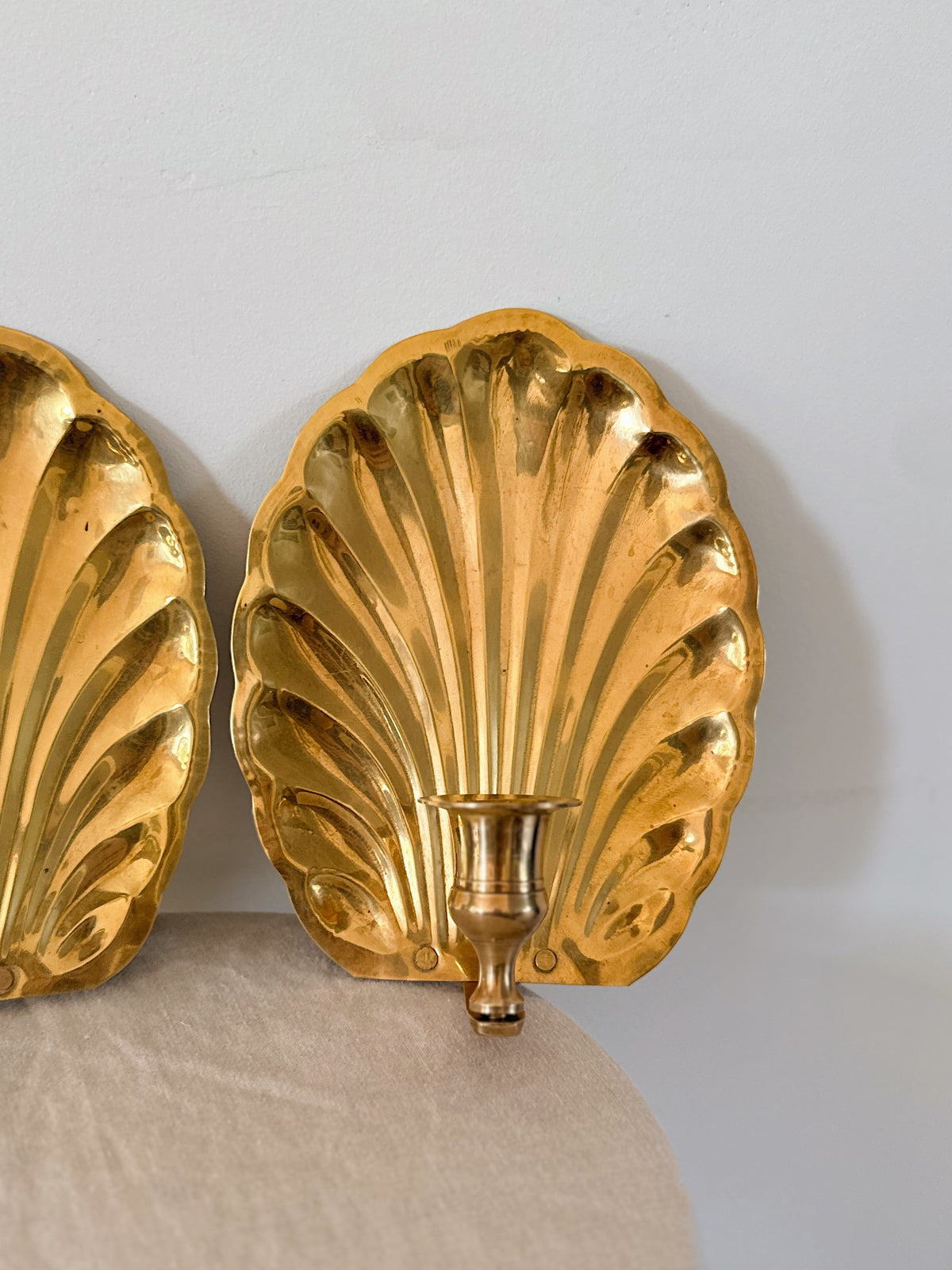 Vintage Brass Shell Sconces (Pair)