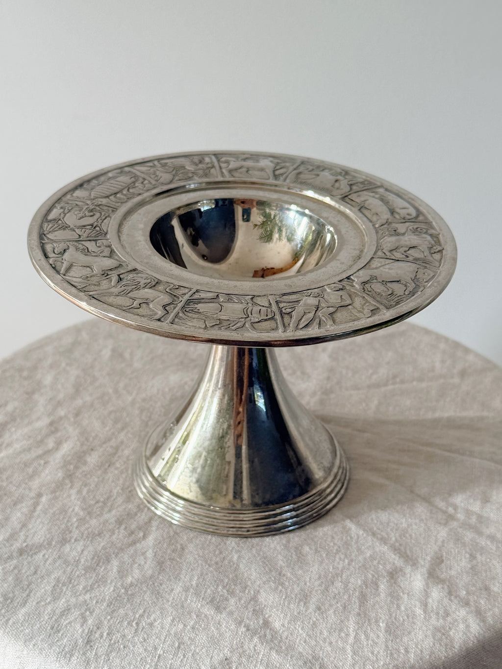Vintage Zodiac Pedestal Silver Plated