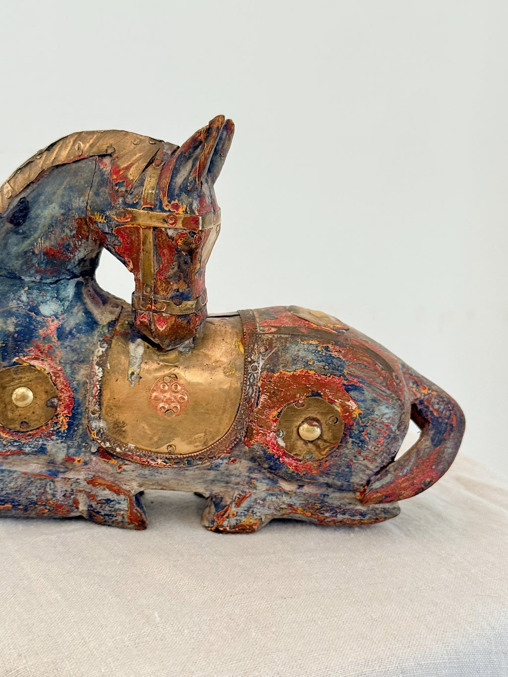 Antique Indian Wooden Horse Resting