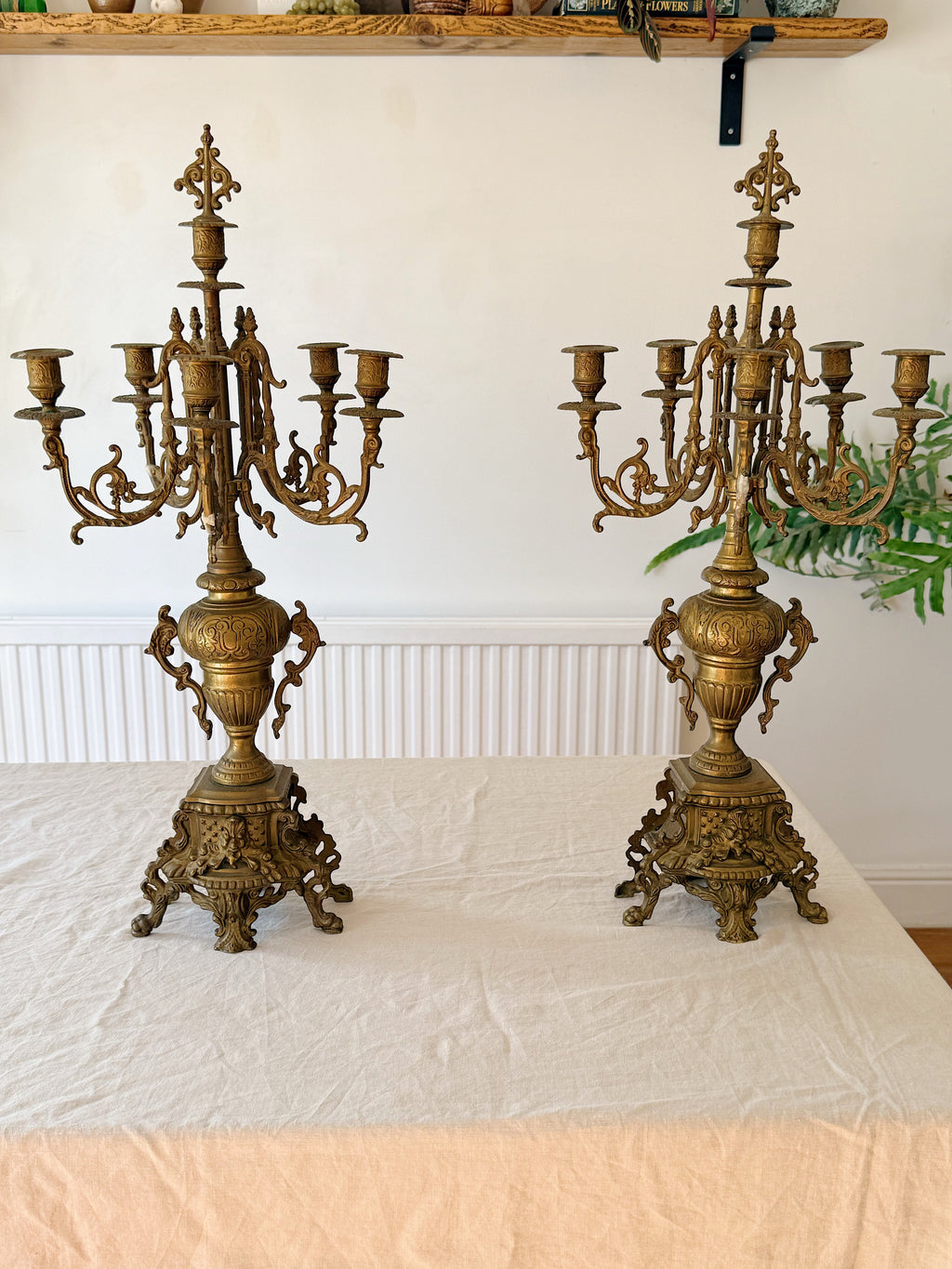 Vintage Pair of Gilt Bronze Candelabras, Louis XIV