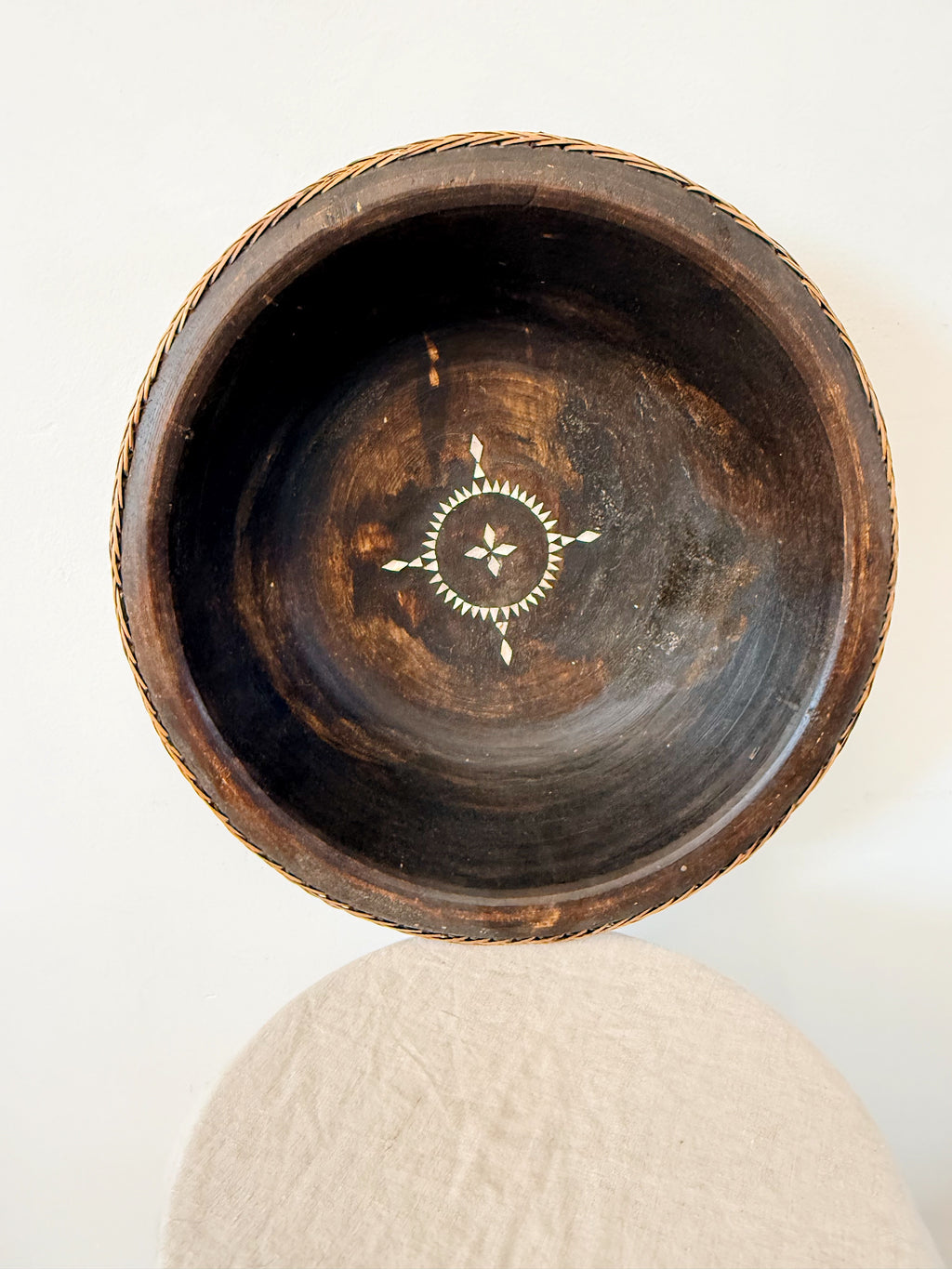 Ebonized Wooden Bowl with Inlay