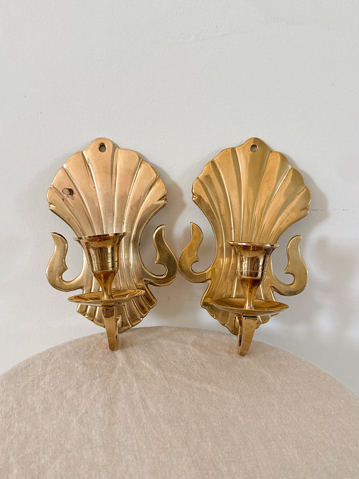Vintage Solid Brass Shell Sconces (Pair)