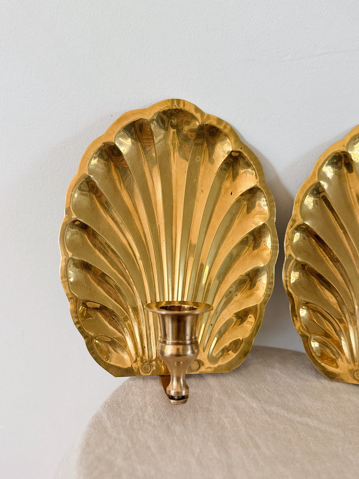 Vintage Brass Shell Sconces (Pair)