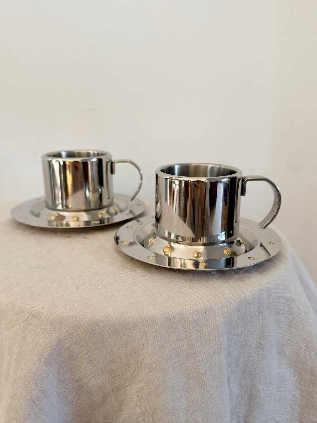 Vintage Meber Studded Stainless Steel Espresso Cups (Pair)