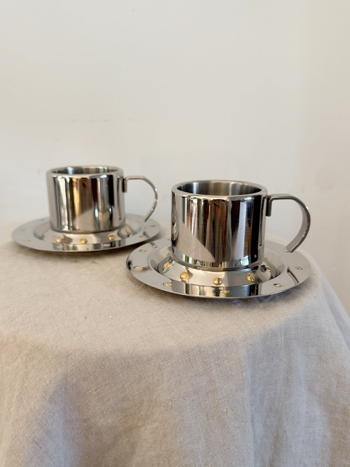 Vintage Meber Studded Stainless Steel Espresso Cups (Pair)