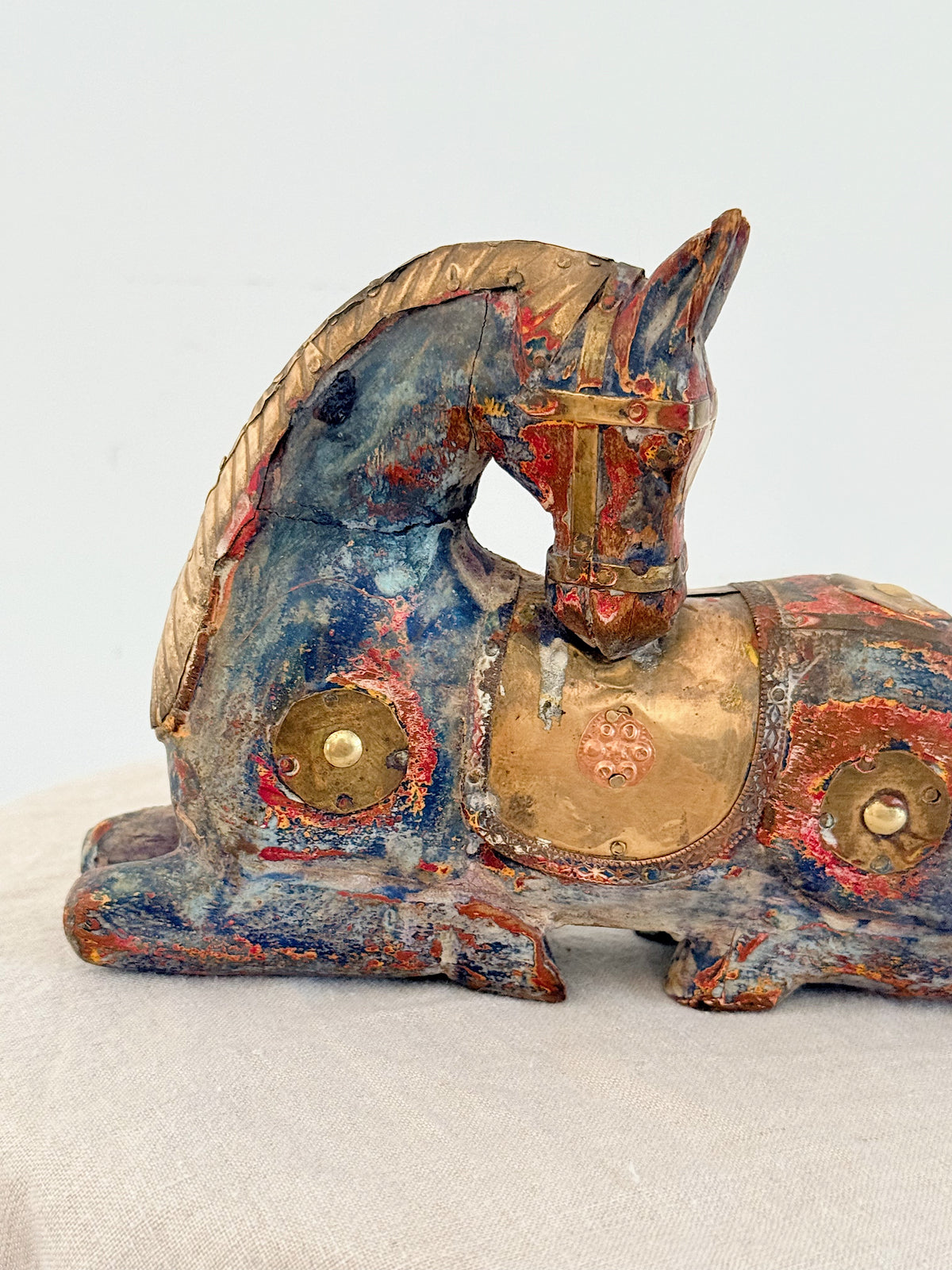 Antique Indian Wooden Horse Resting