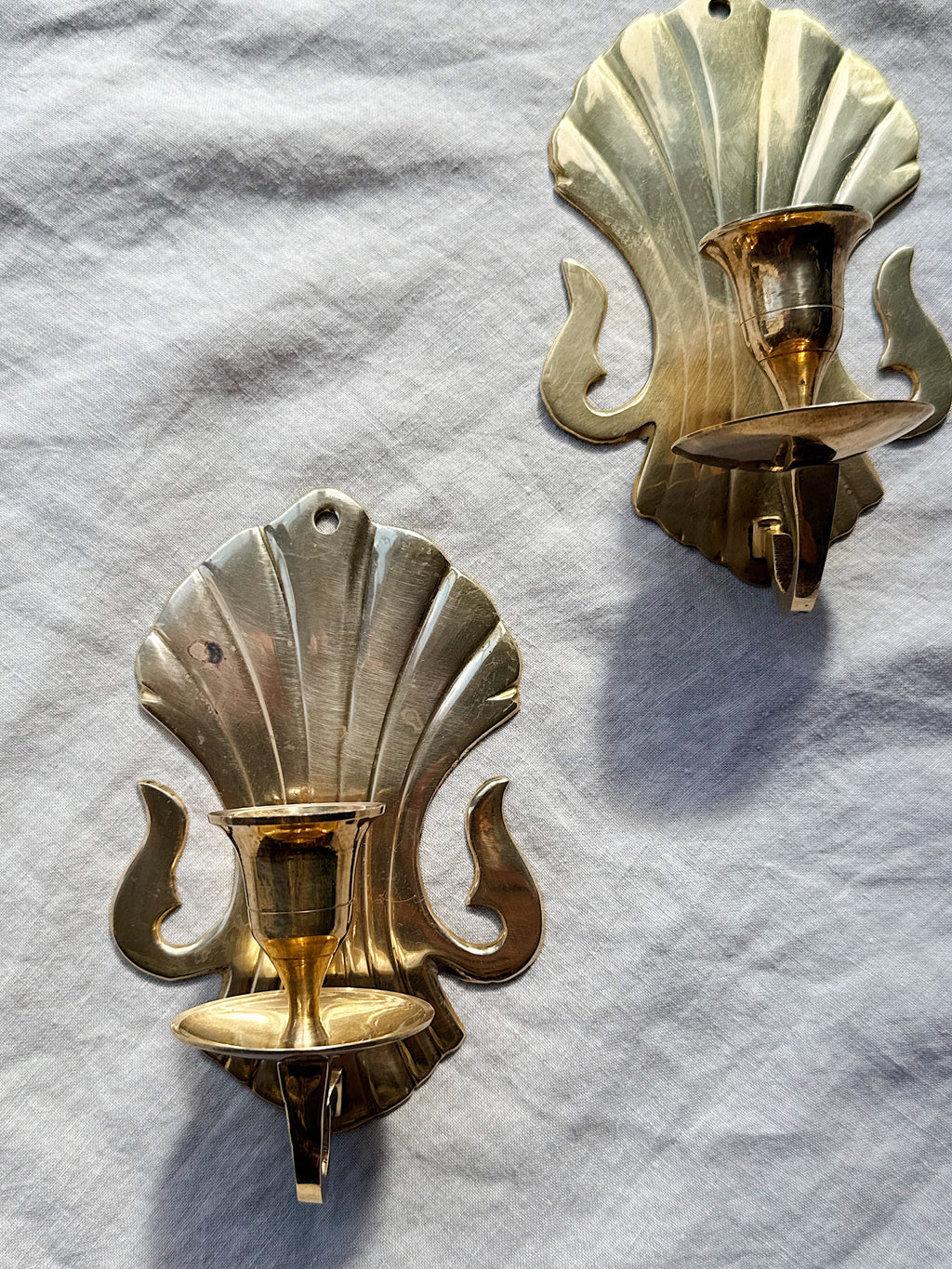 Vintage Solid Brass Shell Sconces (Pair)