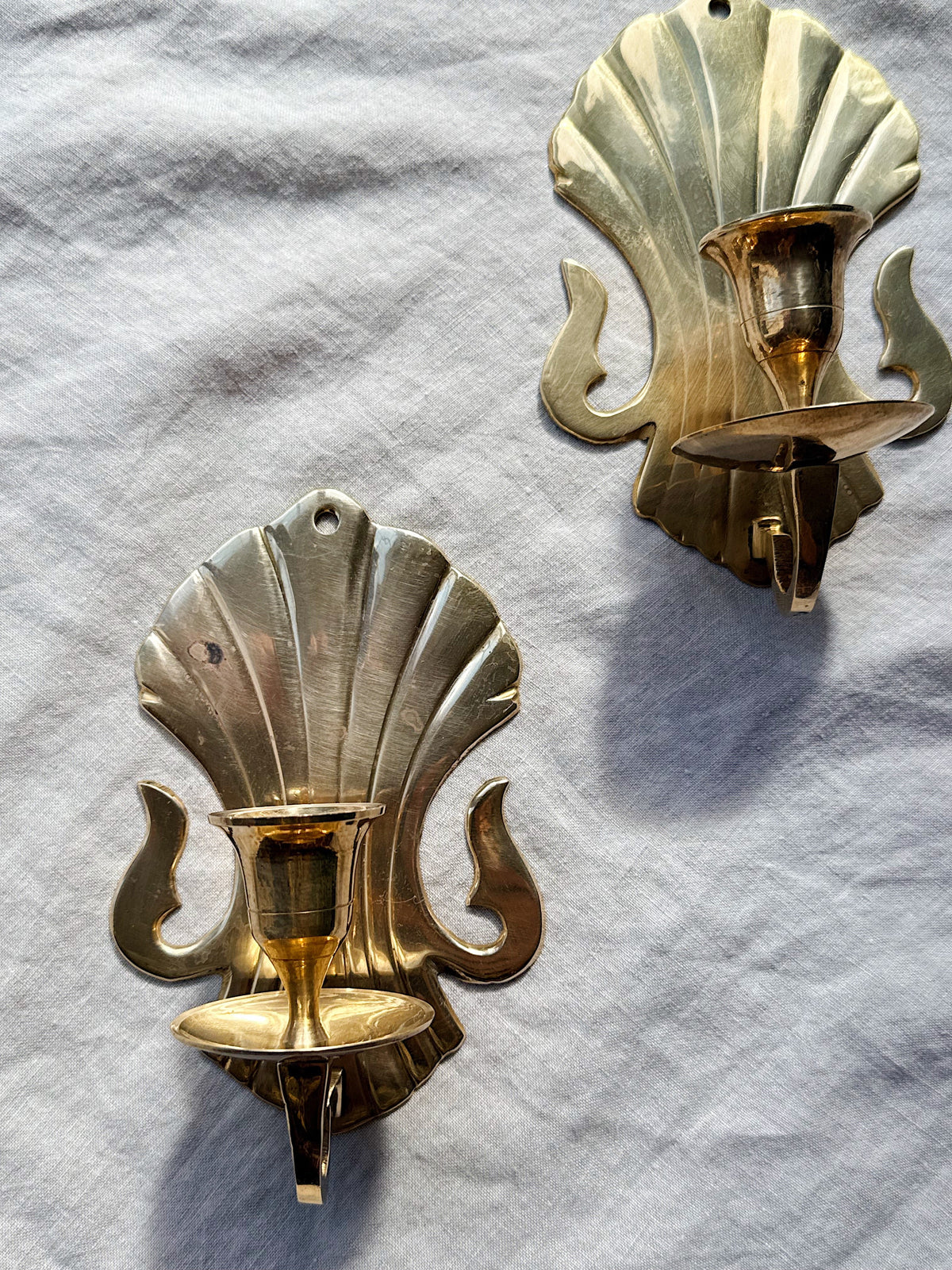 Vintage Solid Brass Shell Sconces (Pair)