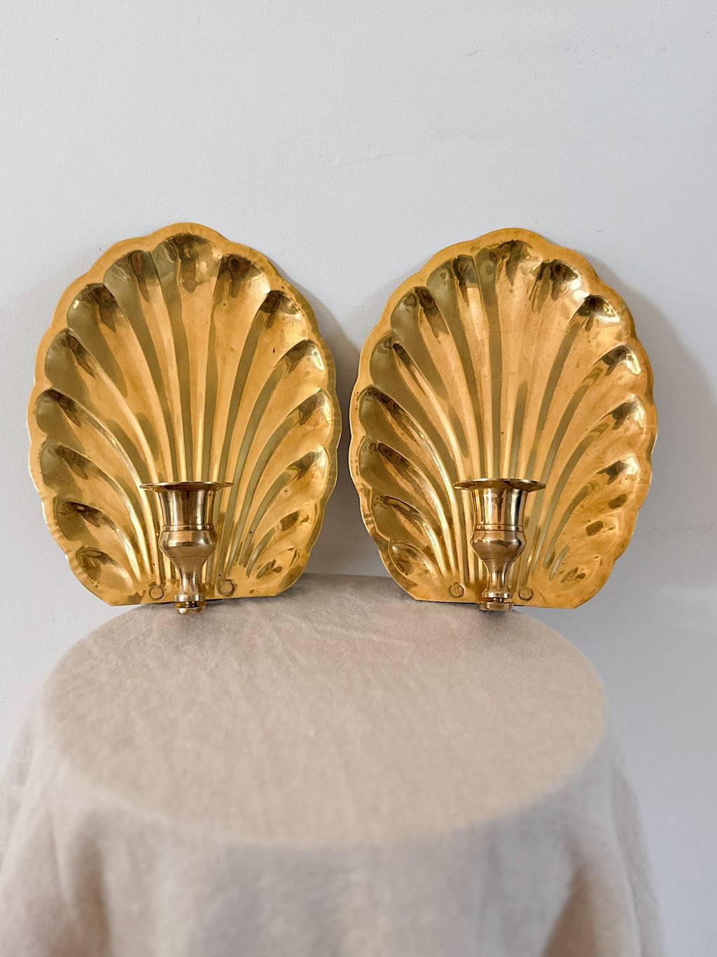 Vintage Brass Shell Sconces (Pair)