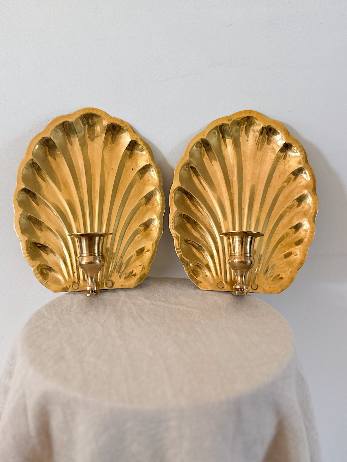 Vintage Brass Shell Sconces (Pair)