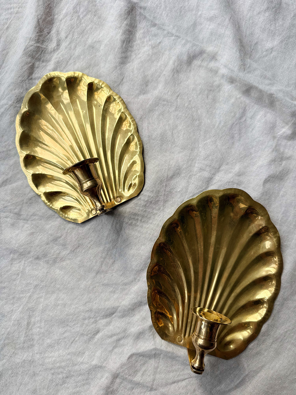 Vintage Brass Shell Sconces (Pair)