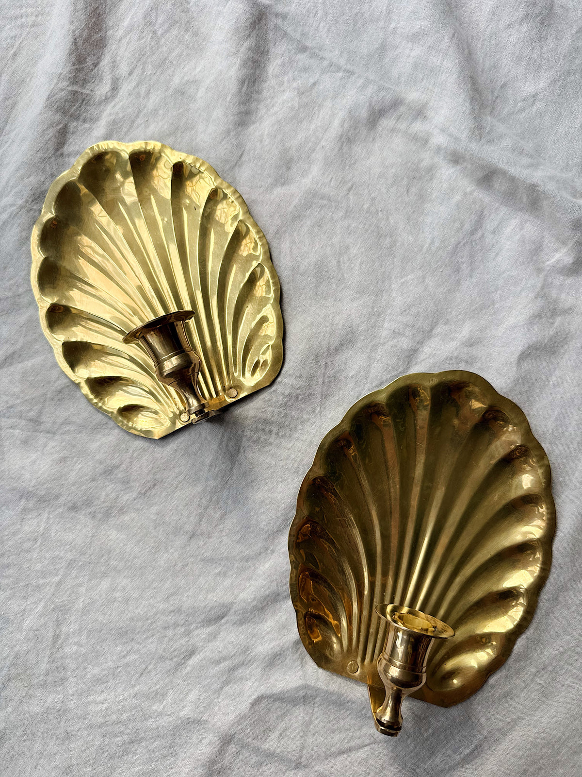 Vintage Brass Shell Sconces (Pair)