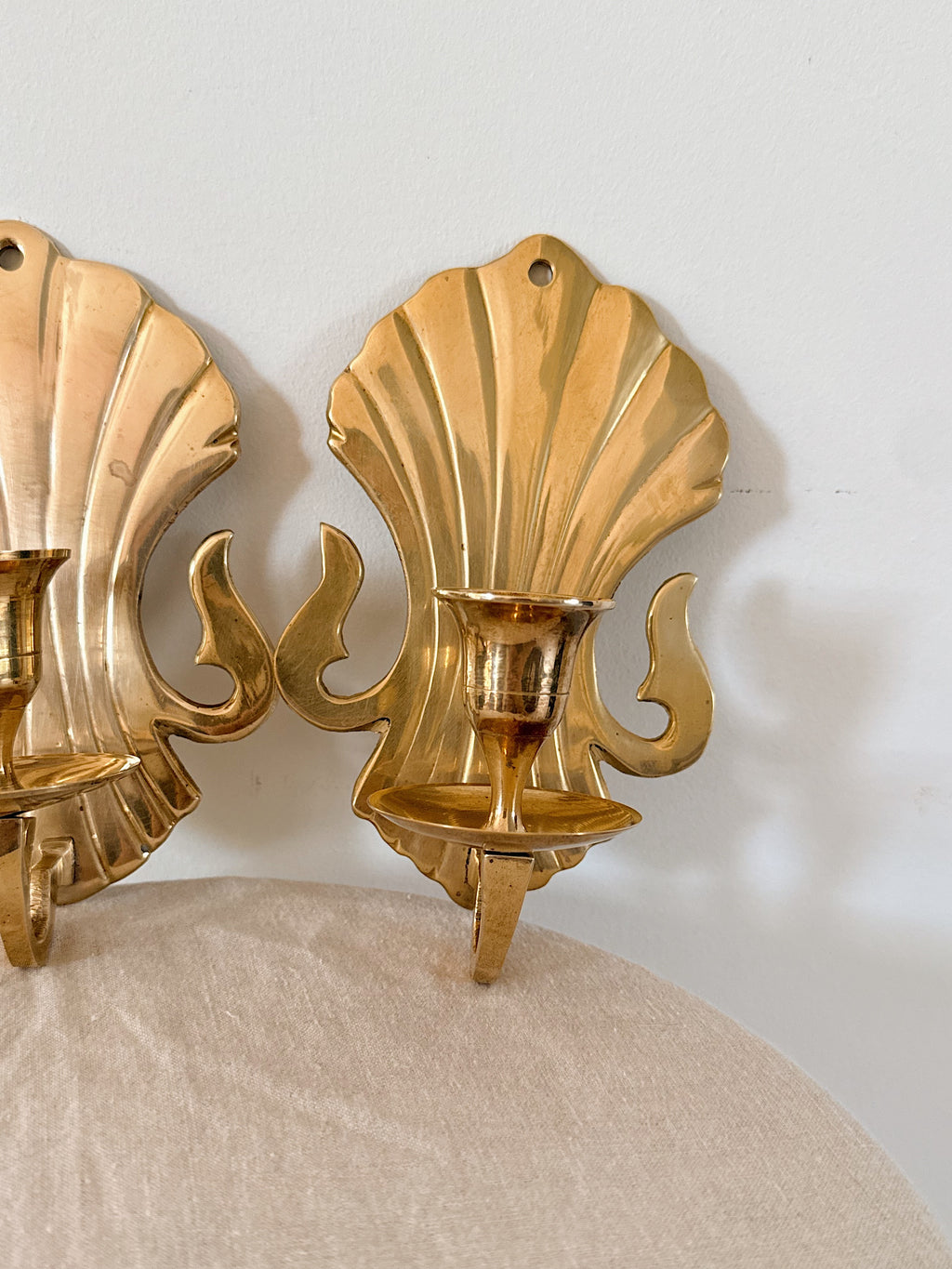 Vintage Solid Brass Shell Sconces (Pair)