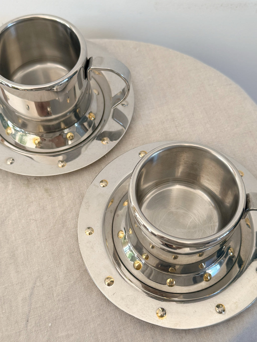Vintage Meber Studded Stainless Steel Espresso Cups (Pair)