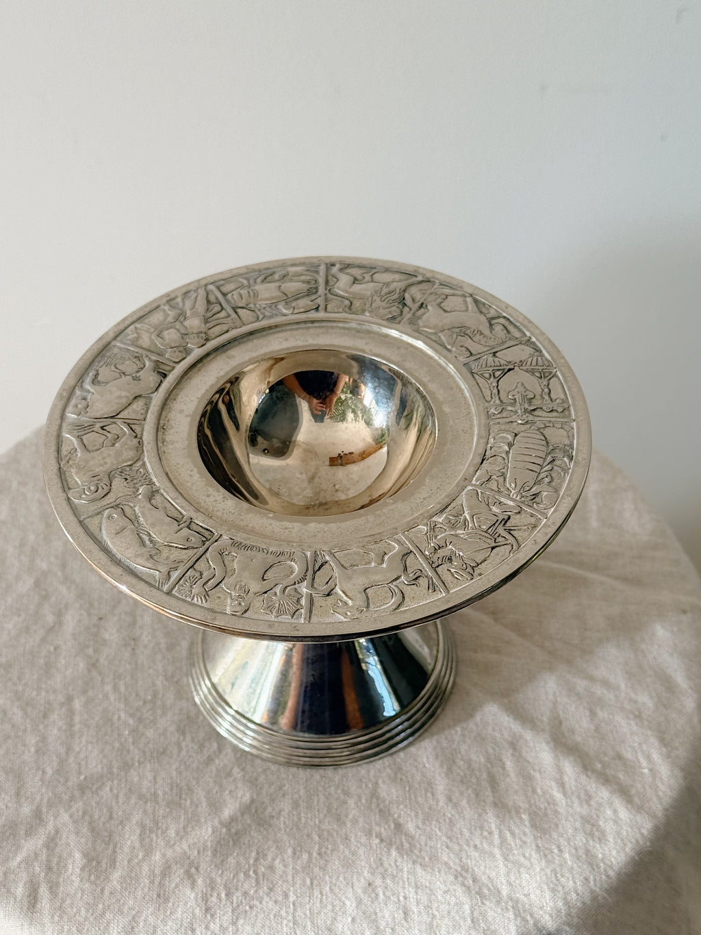 Vintage Zodiac Pedestal Silver Plated