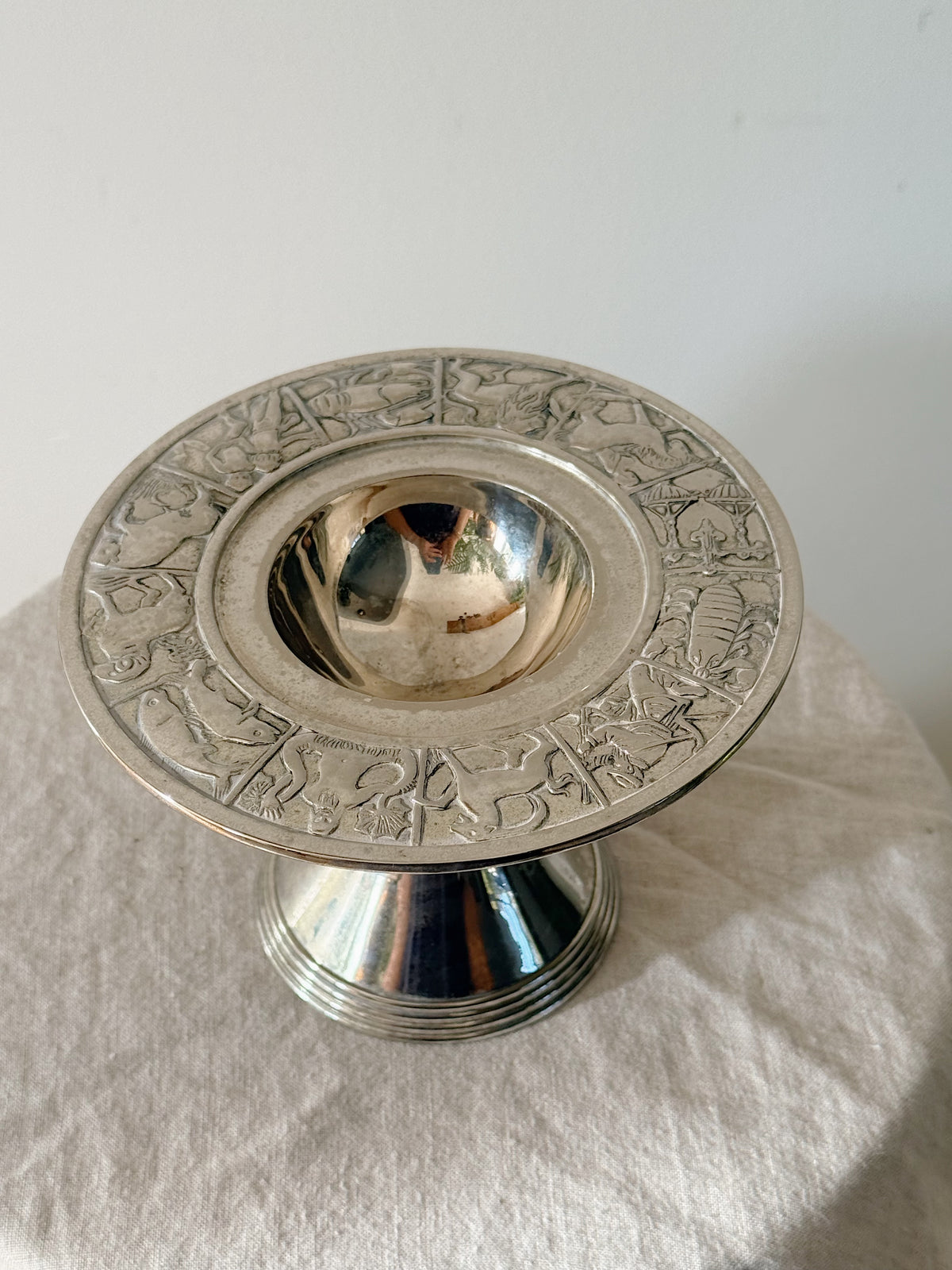 Vintage Zodiac Pedestal Silver Plated