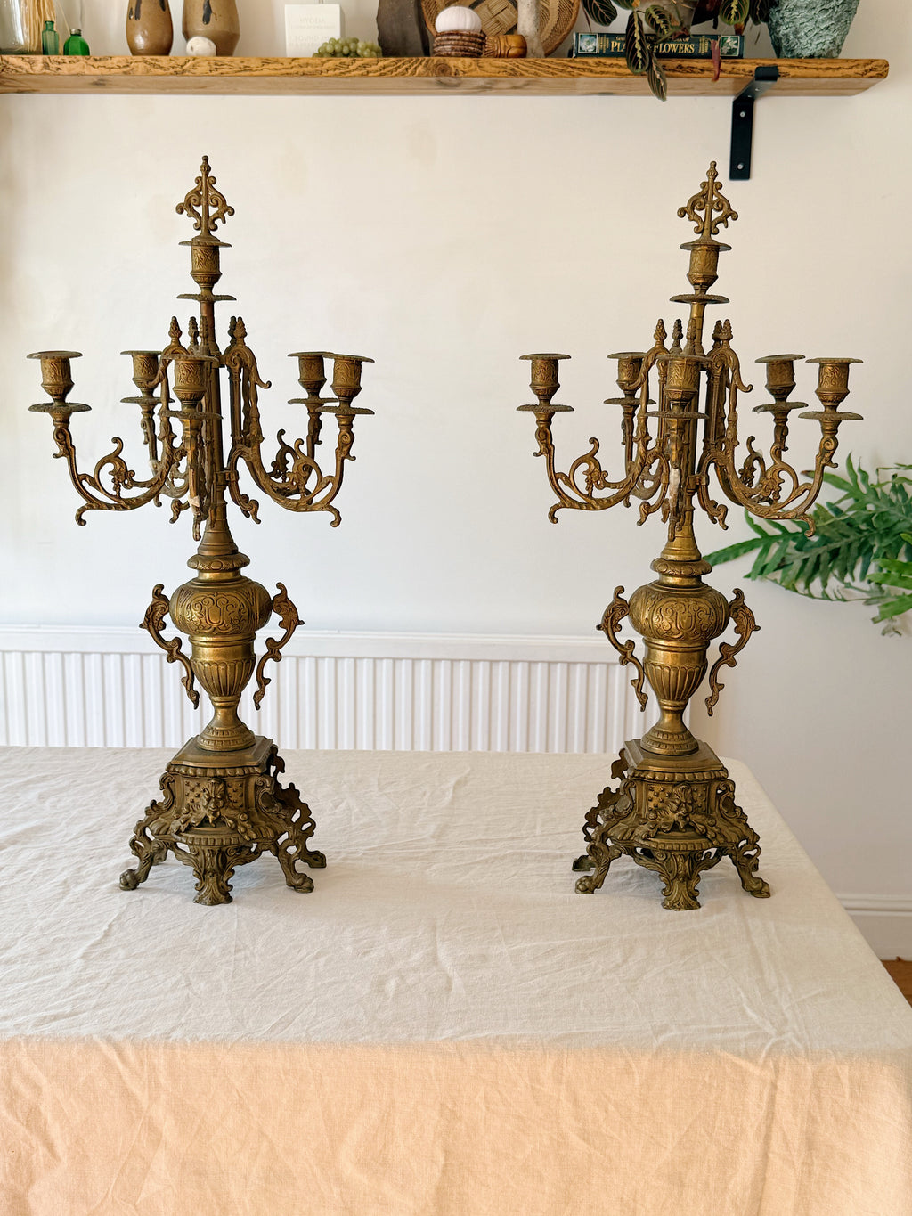 Vintage Pair of Gilt Bronze Candelabras, Louis XIV