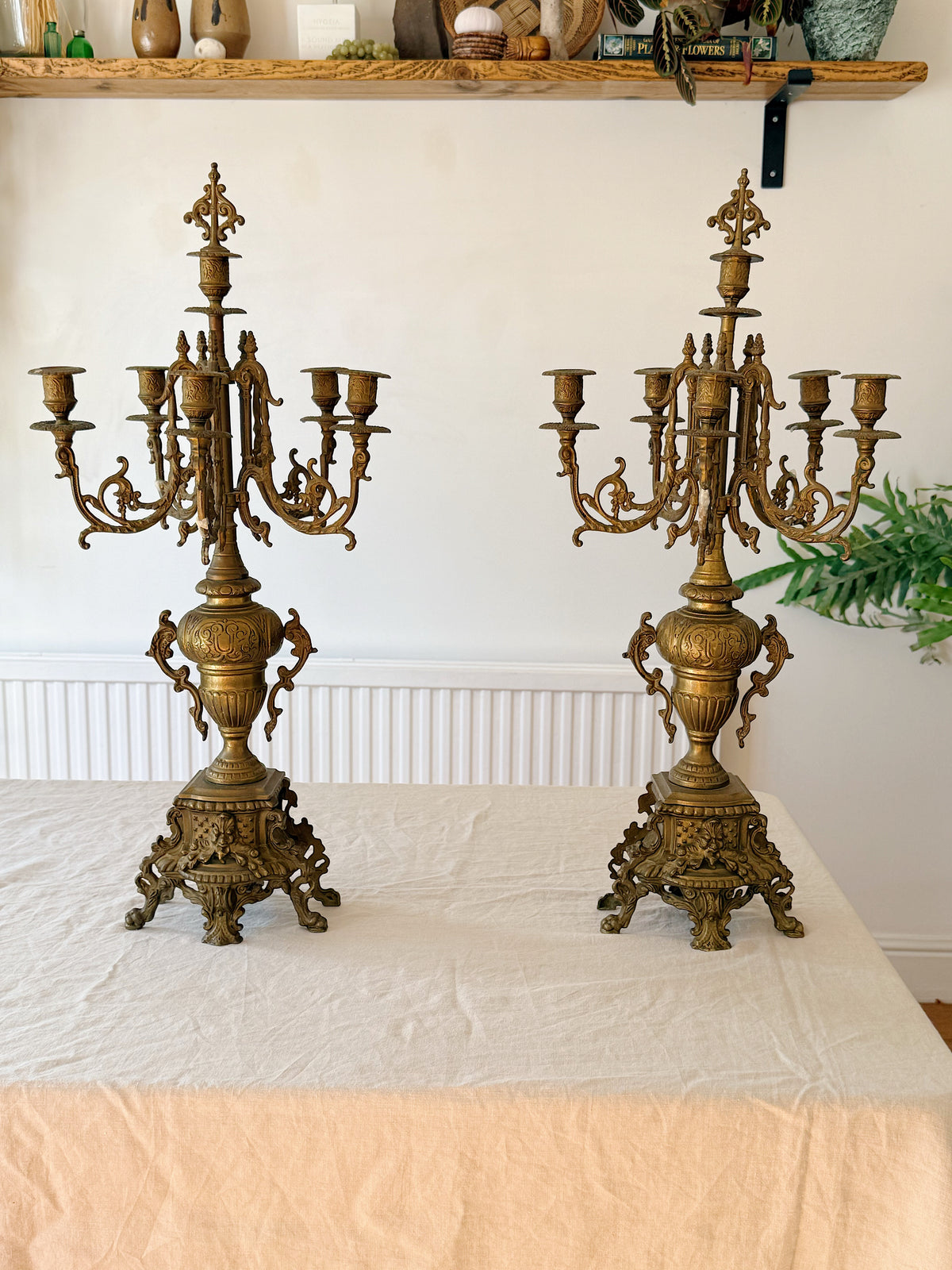 Vintage Pair of Gilt Bronze Candelabras, Louis XIV