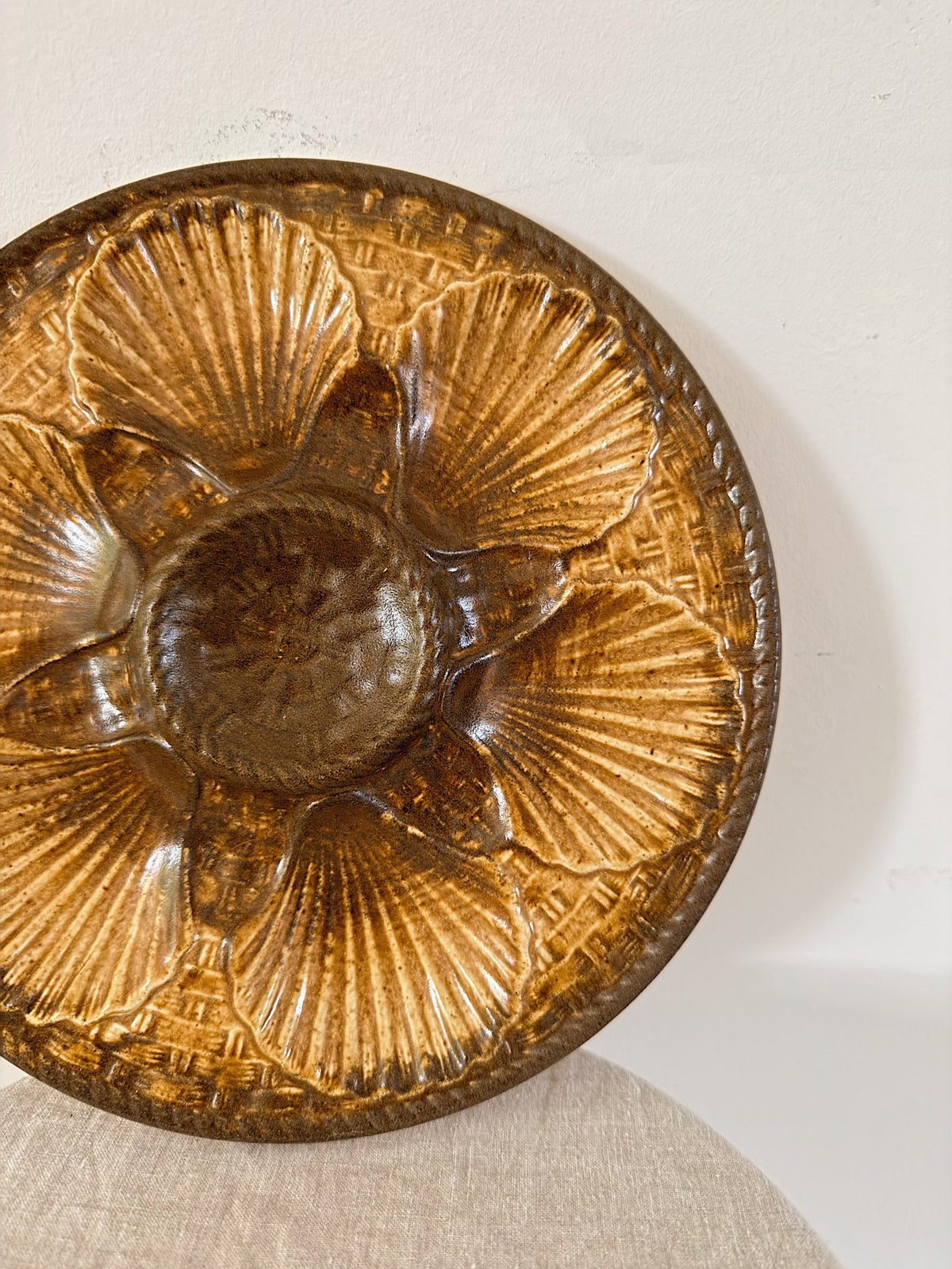 Vintage French Longchamp Ceramic Oyster Plate Brown