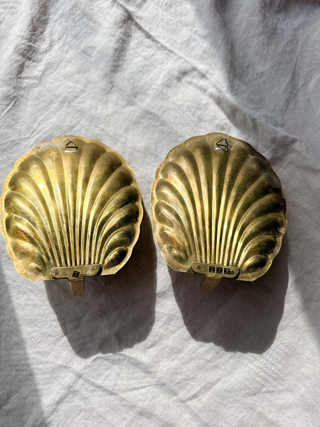 Vintage Brass Shell Sconces (Pair)