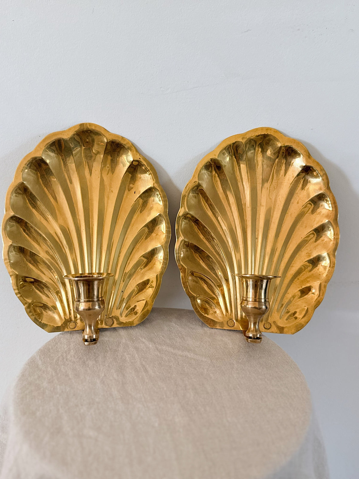 Vintage Brass Shell Sconces (Pair)