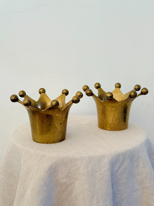 Brass Crown Tealight Candle Holders (Pair)