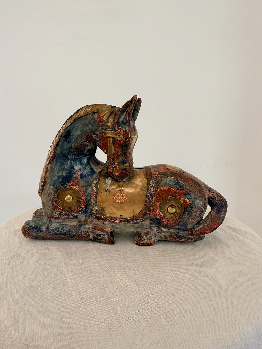 Antique Indian Wooden Horse Resting