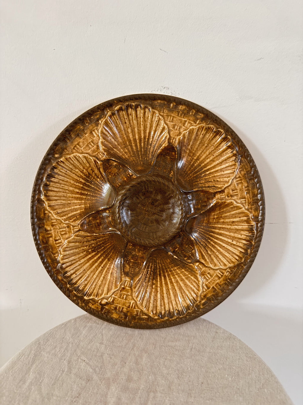 Vintage French Longchamp Ceramic Oyster Plate Brown